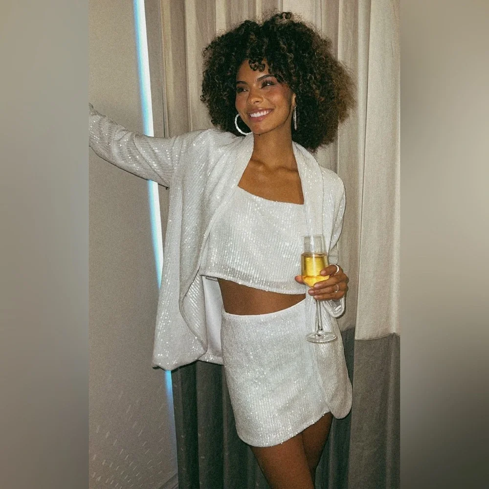 Show Me Your Mumu Dance Blazer in White Sequin